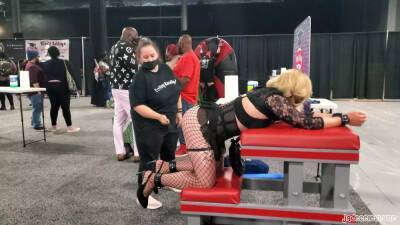 Whipped in public at EXXXOTICA - ashemaletube.com