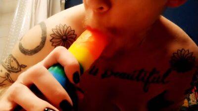BlowJob - Sweet Rainbow Trans Queer Man Gives Blowjob Footjob Pov Twerking Wet - shemalez.com