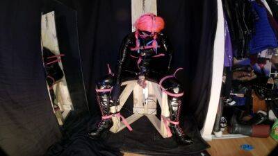 Strapped To Fucking Machine Chair In Pvc Catsuit Gagged In Chastity - shemalez.com - Canada