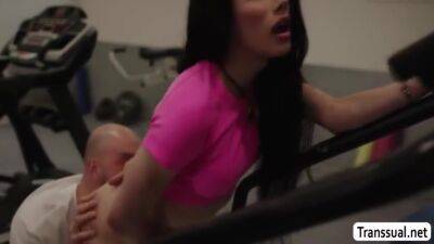Pervert Bald Licks And Fucks The Tight Ass Of Busty Ts In Gym With Ariel Demure - shemalez.com