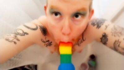 Rainbow Blowjob Horny Trans Queer Man Sucking Rainbow Dick Pov Dildo Very Spitty - hotmovs.com