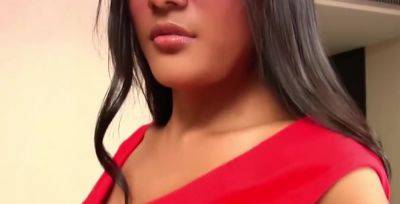 Dark-haired Ladyboy in Red Dress Plays with h - hotmovs.com