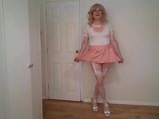 Pink - Hanging out in my pink uniform - ashemaletube.com