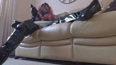 Worms View - Shiny Pvc Thigh Boots And Panties - Vibro Cum - shemalez.com